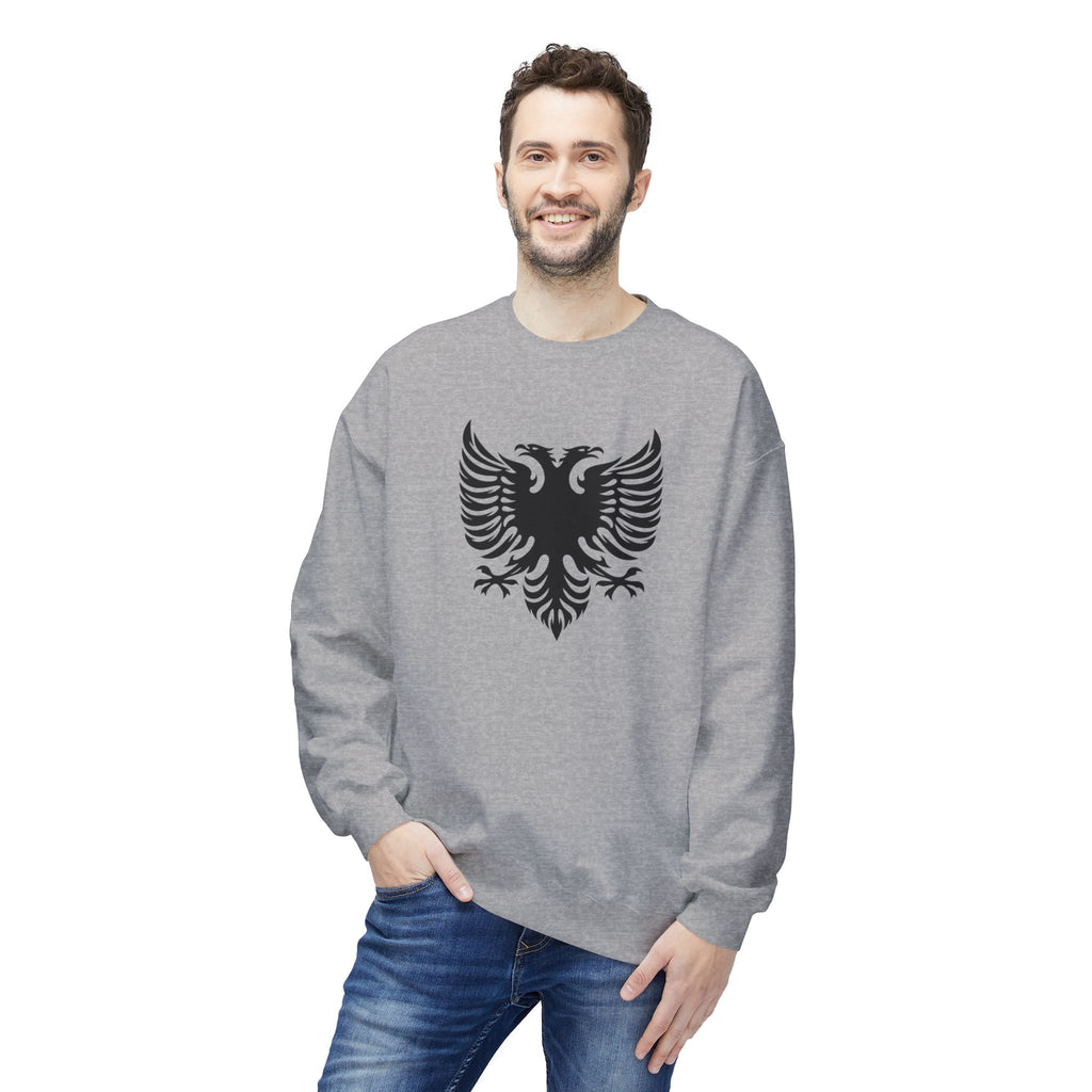 Unisex Midweight Softstyle Fleece Crewneck Sweatshirt - Tribal Eagle Design - Albanian Origins