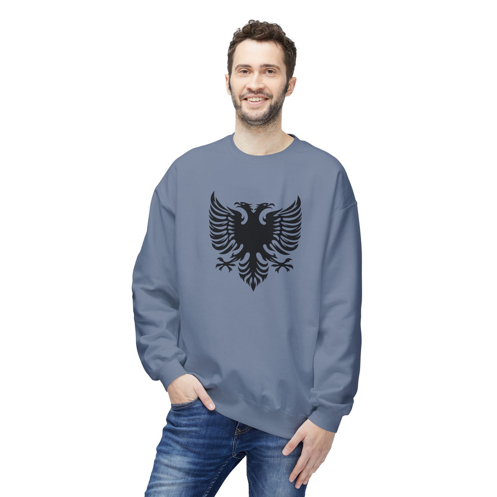 Unisex Midweight Softstyle Fleece Crewneck Sweatshirt - Tribal Eagle Design - Albanian Origins Logo