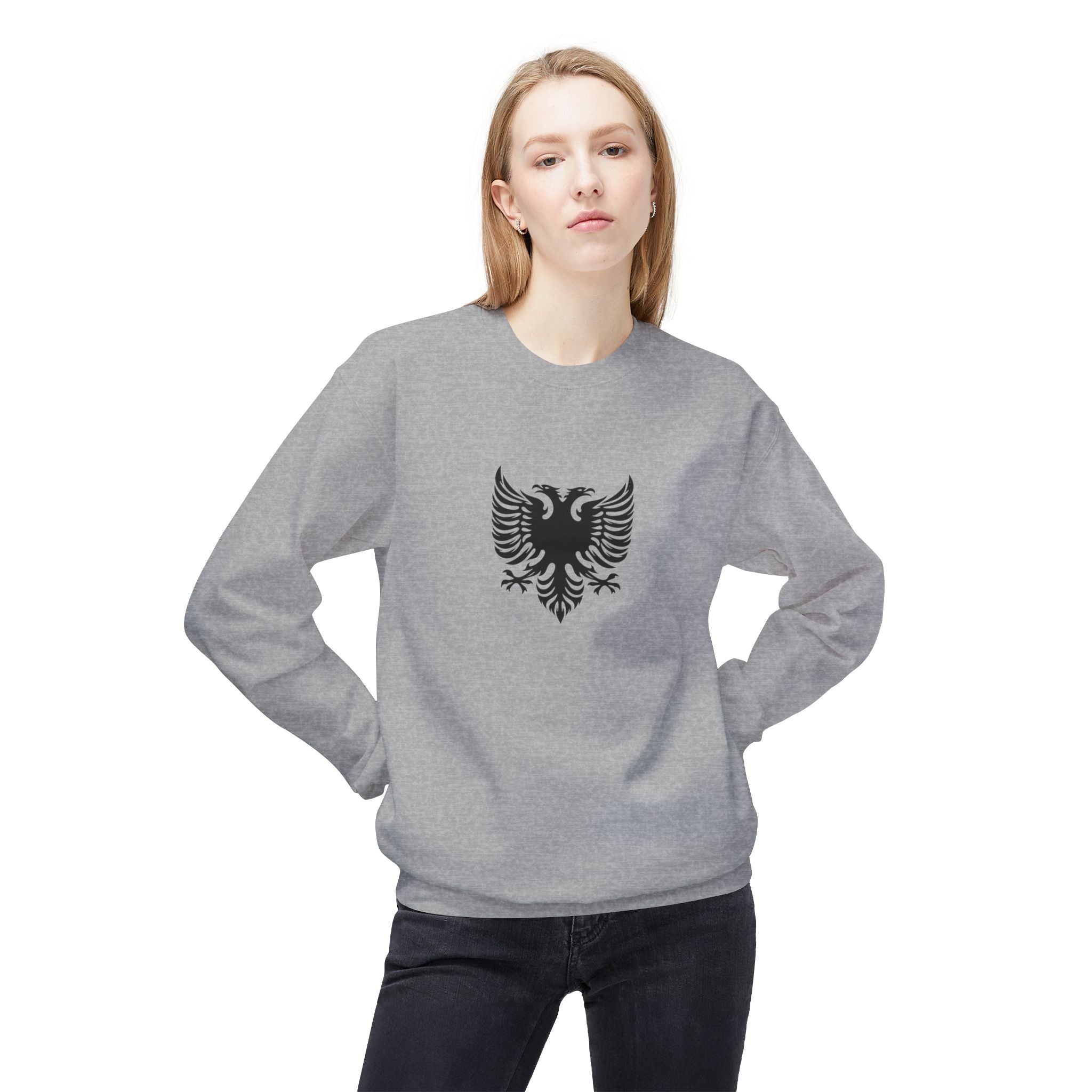 Unisex Midweight Softstyle Fleece Crewneck Sweatshirt - Tribal Eagle Design - Albanian Origins