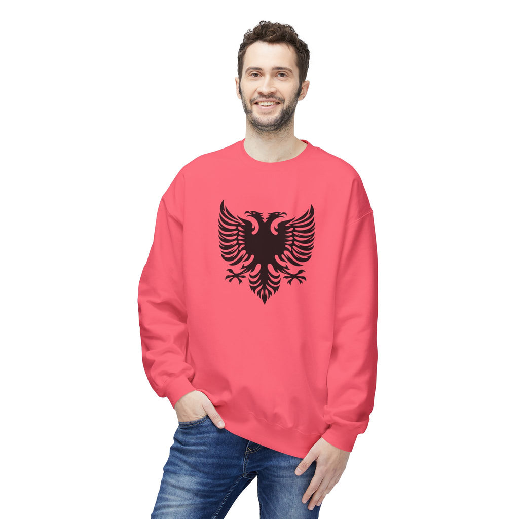 Unisex Midweight Softstyle Fleece Crewneck Sweatshirt - Tribal Eagle Design - Albanian Origins